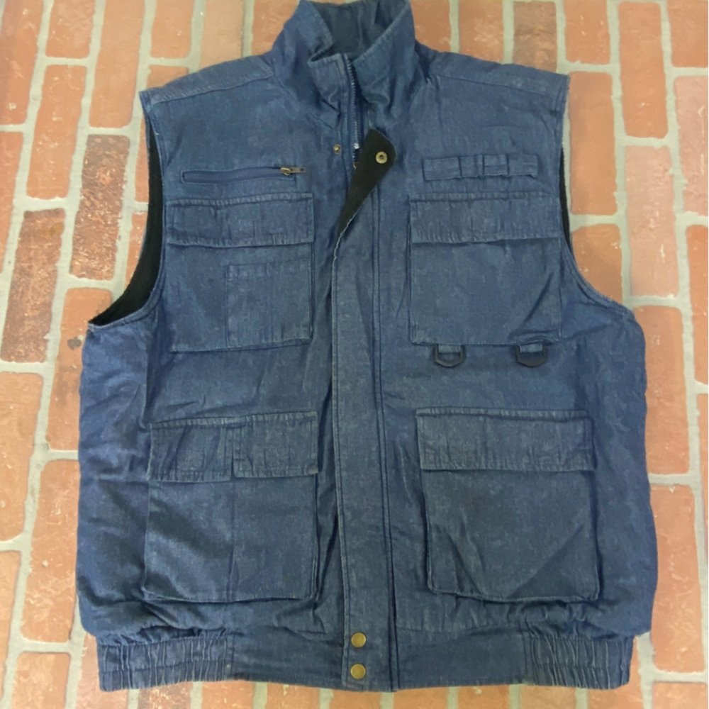 Stag hill Men’s Size XL 100% Cotton Blue Insulated Vest Lots Of Pockets